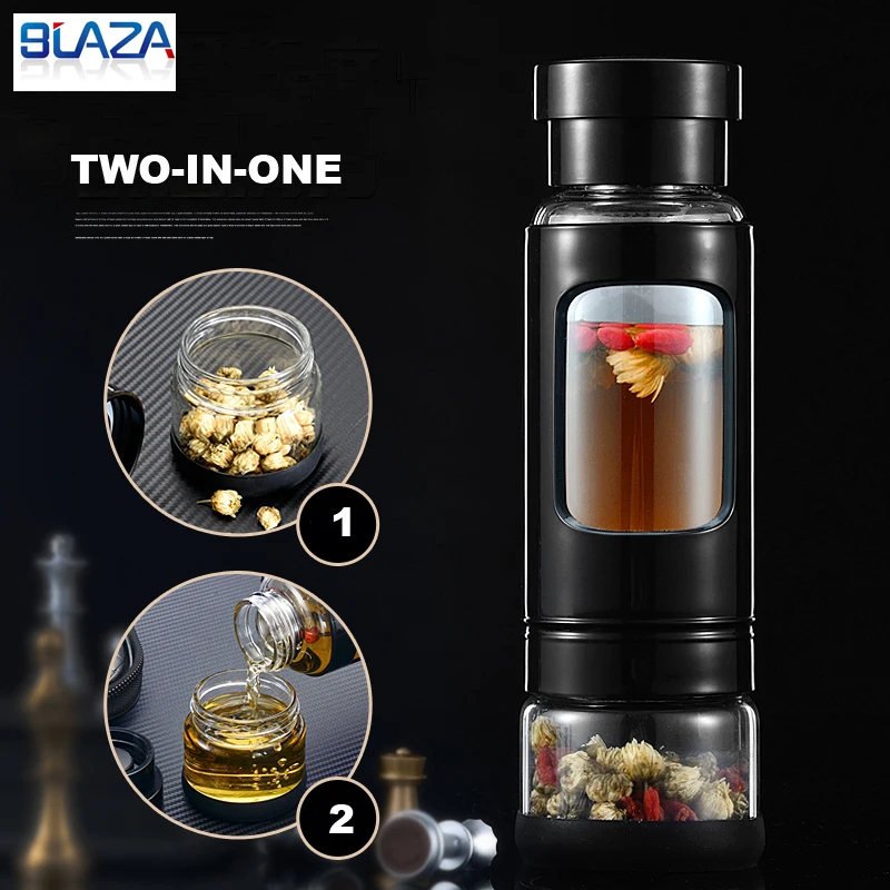

520ml Glass Water Bottle with Tea Infuser Water Tea Bottle Heat-resisting 4 Colors Red Black Brown Pink