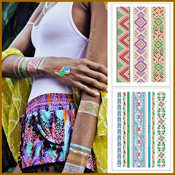 

Hot flash metal waterproof temporary tattoo henna flower tattoo design tattoo sticker girl bracelet wrist sticker golden tattoo