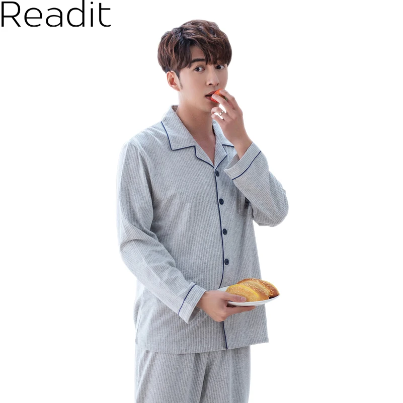 Readit хлопок зима пижамы мужские пижамные комплекты темно плед Pijama мужской теплые