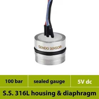 

0 100 bar piezoresistive OEM pressure transducers, 10 mpa gauge oil filled stainless steel sensor, 5 volt dc power, mV signal