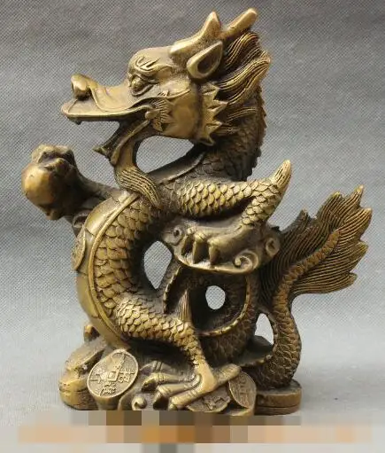 

S4451 8.6 Folk Chinese Bronze FengShui Wealth Year Zodiac Dragon YuanBao Coin Statue discount 30% (C0324)