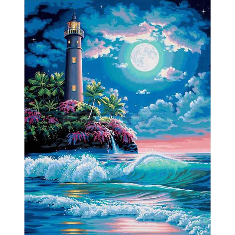 

5D DIY diamond Painting Beautiful Lighthouse & Moon Cross Stitch diamond embroidery mosaic diamonds wall sticker home decor KBL