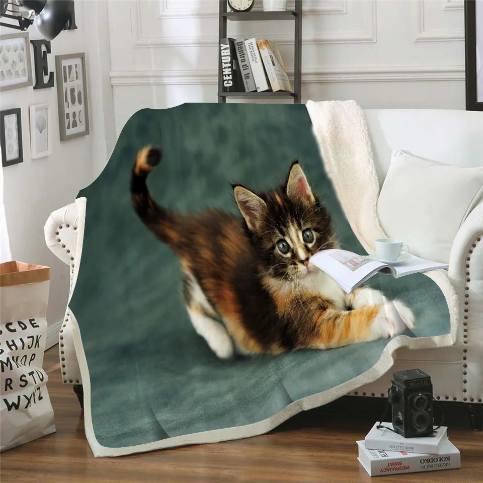 

Cat Print Sherpa Blanket for Kids Adults Cartoon Colorful Plush Throw Blanket Sofa Dog Puppy Thin Quilt Dropship