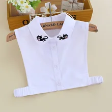 Детская хлопковая рубашка с фальшивым воротником и вышивкой в виде кота, отложной воротник, милый студенческий детский топ с воротником-чокером