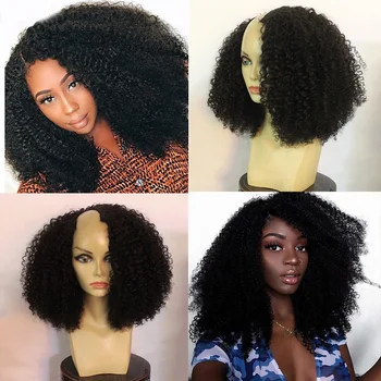 

SimBeauty Lace Front Human Hair Afro Curly Middle Right Left U Part Wigs 100% Unprocessed Brazilian Remy Kinky Curly 250 density
