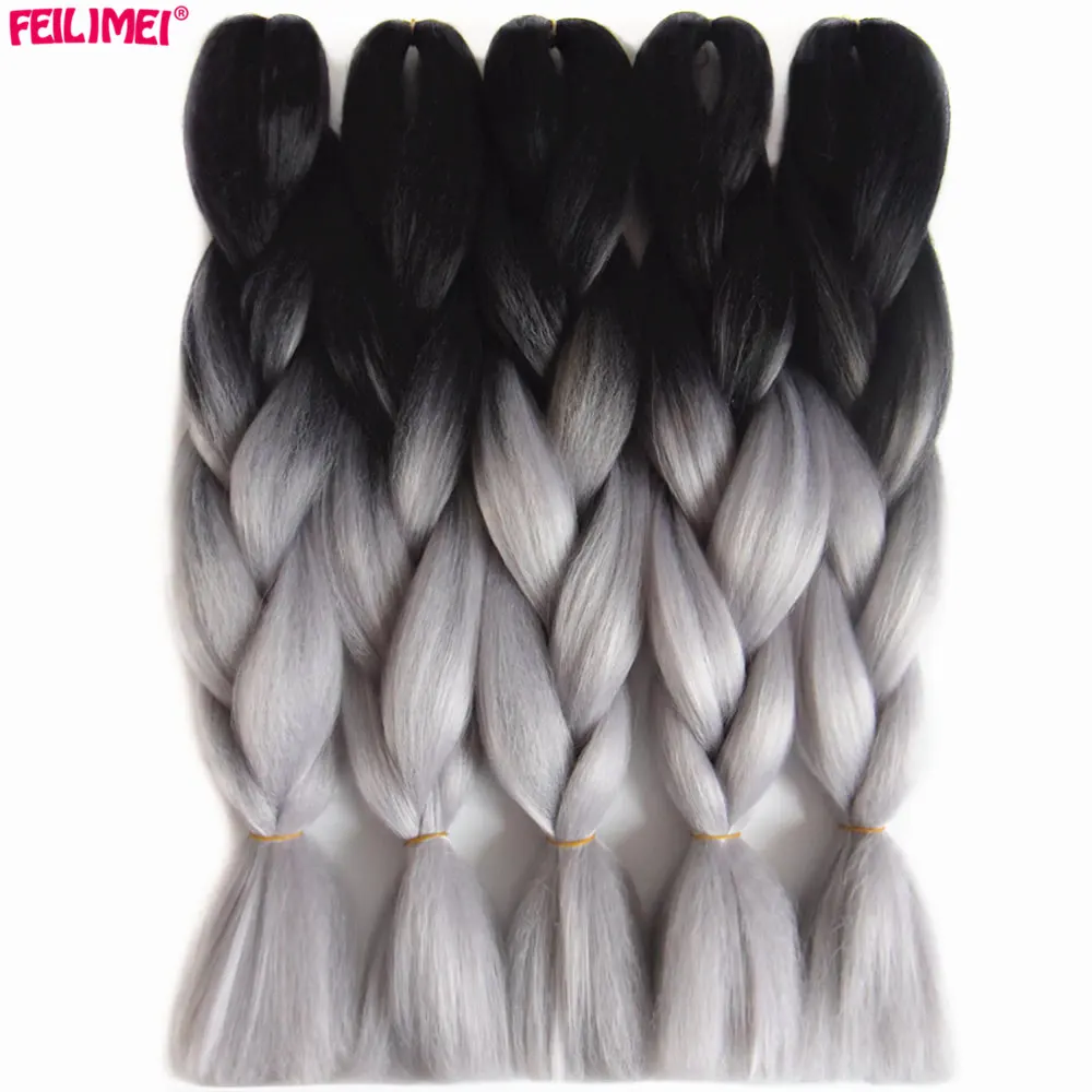 Feilimei Ombre плетение волос для наращивания синтетические два/три тонированные огромные косички черный/зеленый/серый/фиолетовый/синий/Блонд вязанные волосы