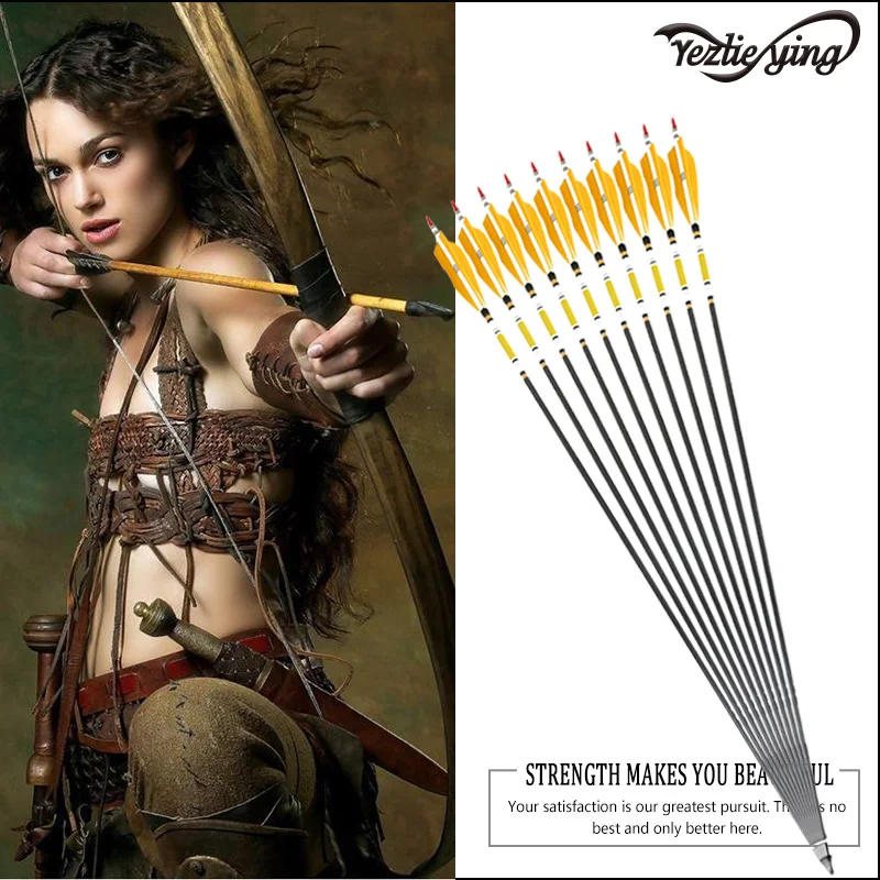 

6pcs Carbon Arrows feather for 20-50lbs Longbow Recurve Bow Hunting Archery 80cm Length with High Quality
