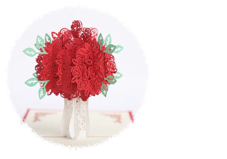 FANLUS Red Rose Bouquet 3D Pop Up Greeting Card for All Occasions Date Night, Wedding Gift Folds Flat, Perfect for Mailing (6)