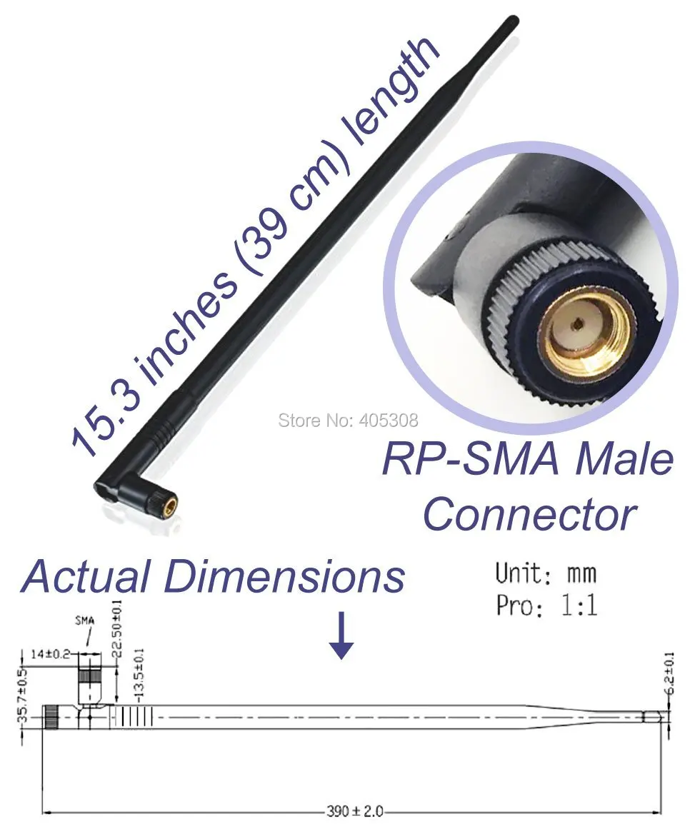 2 шт. 9dBi Omni WiFi антенна с RP SMA разъемом для беспроводного сетевого маршрутизатора/USB