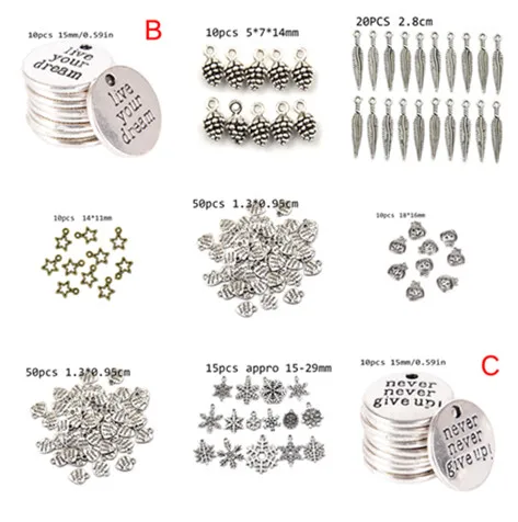 1 Bag Metal Beads For DIY Fashion Charms Jewelry Handmade with LOVE Heart Leaf Necklace Alloy Bracelet Round Charms Pendants
