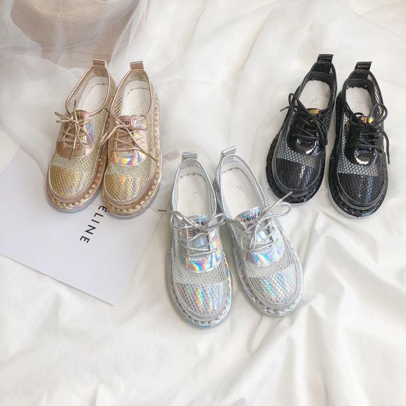 

2019 spring and summer new mesh round head lace-up flat shoes soft bottom shallow mouth wild single shoes women