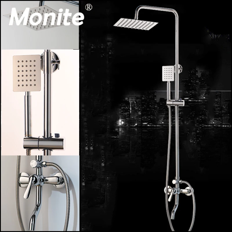 Chrome Polished 8 Inch Rainfall Wall Mounted Shower Head Mixer Faucet