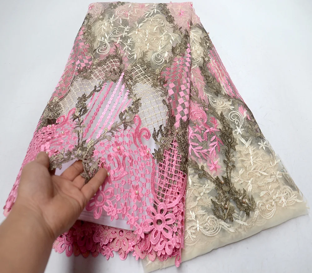 

African Lace Fabric High Quality bead Fabric Embroidery Lace Trim Nigerian Party Lace Fabric For African Dress