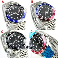 40mm parnis black sterile dial date GMT sapphire glass automatic mens watch
