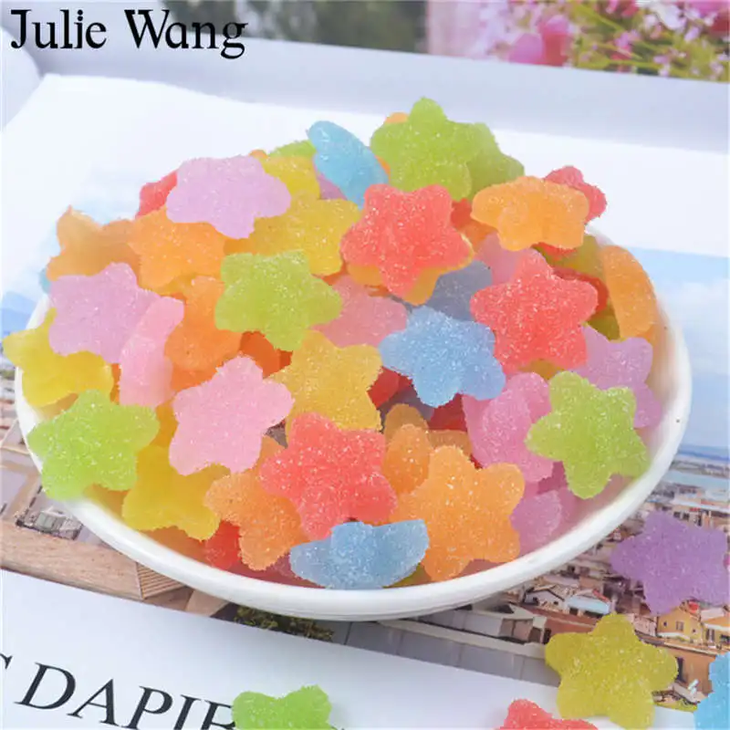 

Julie Wang 20PCS 18mm Resin Star Soft Candy Slime Flat Back Cabochons Pendant Necklace Jewelry Making Accessory Phone Case Decor