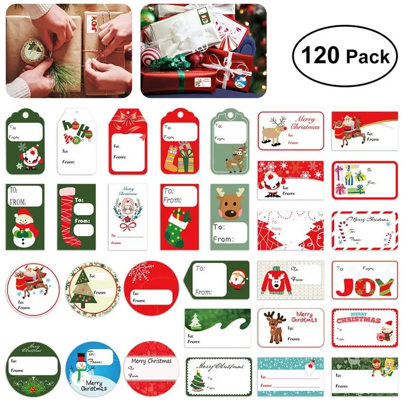 

120PCS Gift Tag Stickers Christmas Self Adhesive Gift Tag Stickers Assorted Designs Holiday Present Labels