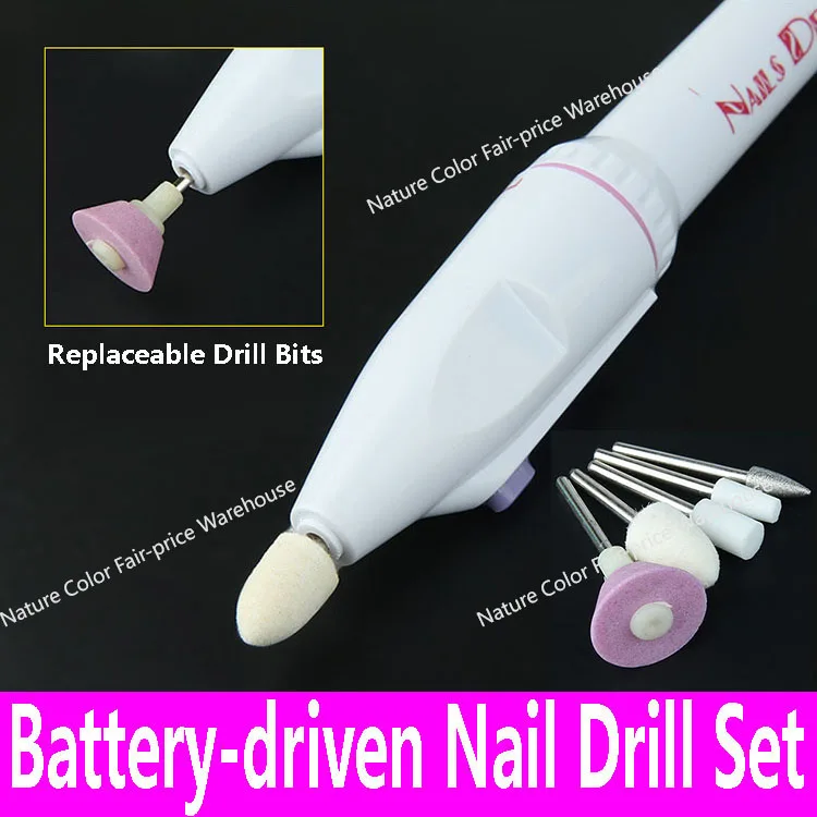 

Battery driven Drill Set 5 bits Electric Manicure Pedicure Nail Power Drill Tool kit Nail Art Tools False Nail Sanding Buffing