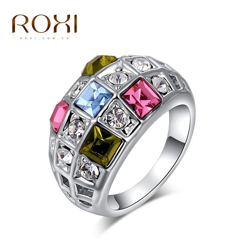 2017 ROXI Colorful Crystal Rings Wedding Rings Silver Color Fashion Jewelry For Women