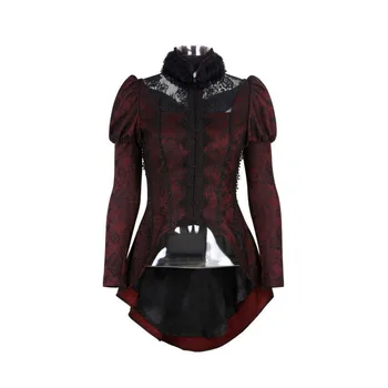 

Punk Rave Vintage Lace cosplay pricess Gothic Outer With Forked Tail And Furry Collar Women Shirt Y585