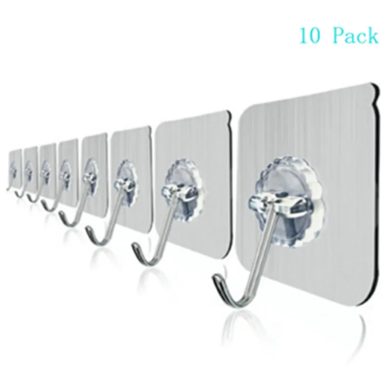 

10 Packs Self Adhesive Hooks Seamless Hooks No Scratch Heavy Duty Transparent Hooks for Kitchen Bathroom Door Ceiling Hanger