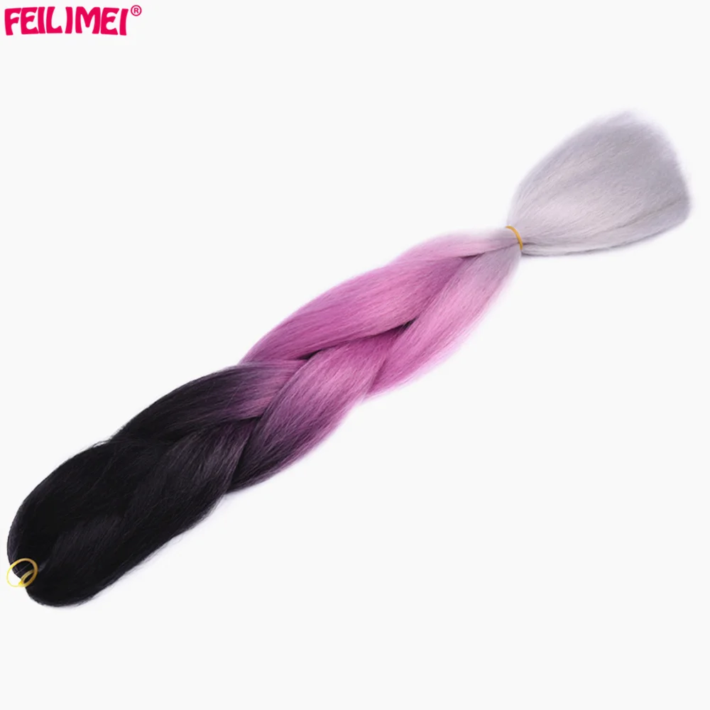 Feilimei, фиолетовые, синие, огромные косички для наращивания, синтетические волосы, 24 дюйма(60 см), 100 г/шт., два/три оттенка, Омбре, вязанные крючком косички, волосы оптом - Цвет: #26