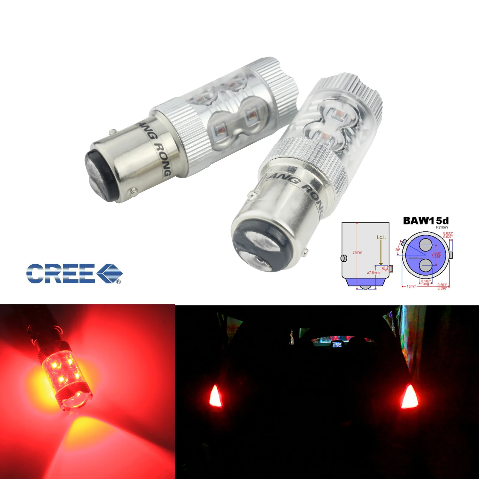 

ANGRONG 2x Red 567 PR21/5W 780 BAW15d 50W C,REE LED Bulb Rear Fog Tail Stop Brake Lights