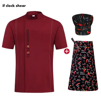 

Food Service Short Sleeved Chef Restaurant uniform unisex cooking shirt Hotel Kitchen High Quality work clothes Jacket+Hat+Apron