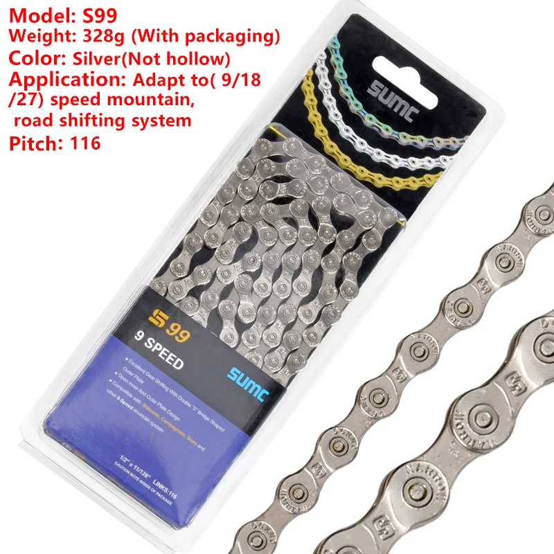 Excellent Sumc 116L Gold Bike Chain X8 X9 X10 X10sl X11SL Super Light For 8 9 10 11 12 Speed MTB/Road Bicycle Compatible SRAM 9