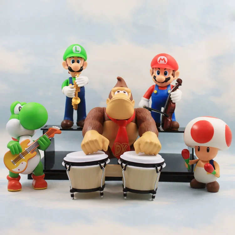 

5pcs/set Super Mario Bros Luigi Toad Yoshi Donkey Kong 15cm Music Concert Collection Figures Kid Toys