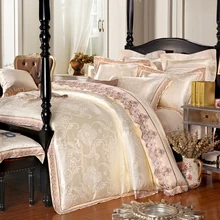 Luxury Jacquard Red/Beige/Pink/Blue Satin Bedding Set Queen King Size Duvet Cover Bedroom Textiles Cotton Bed Linen Sets 4pcs