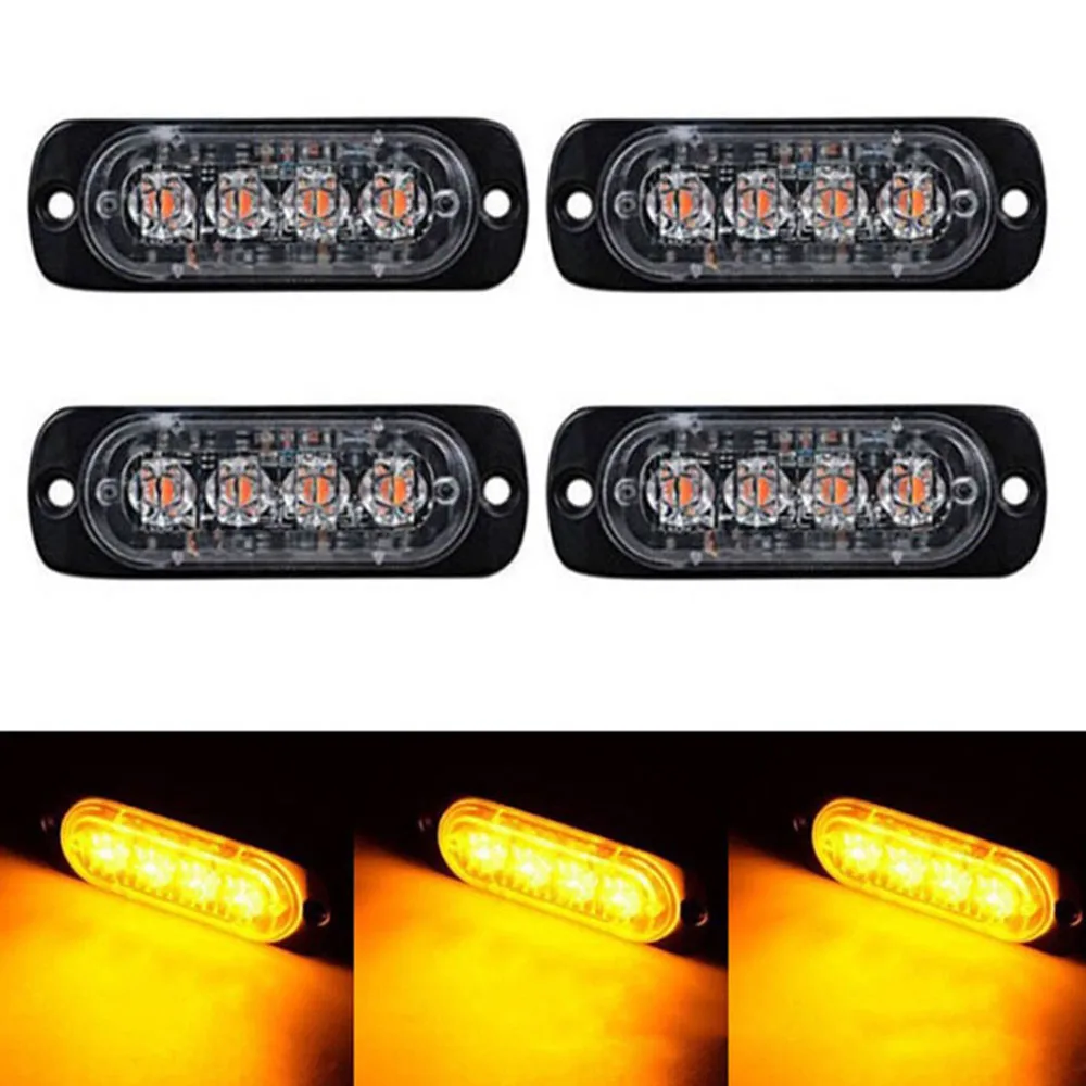 

Car-Styling Bright White Yellow Red Blue Amber 4 LED Car Truck Van Beacon Strobe Warning Flashing Emergency Grille Police Light