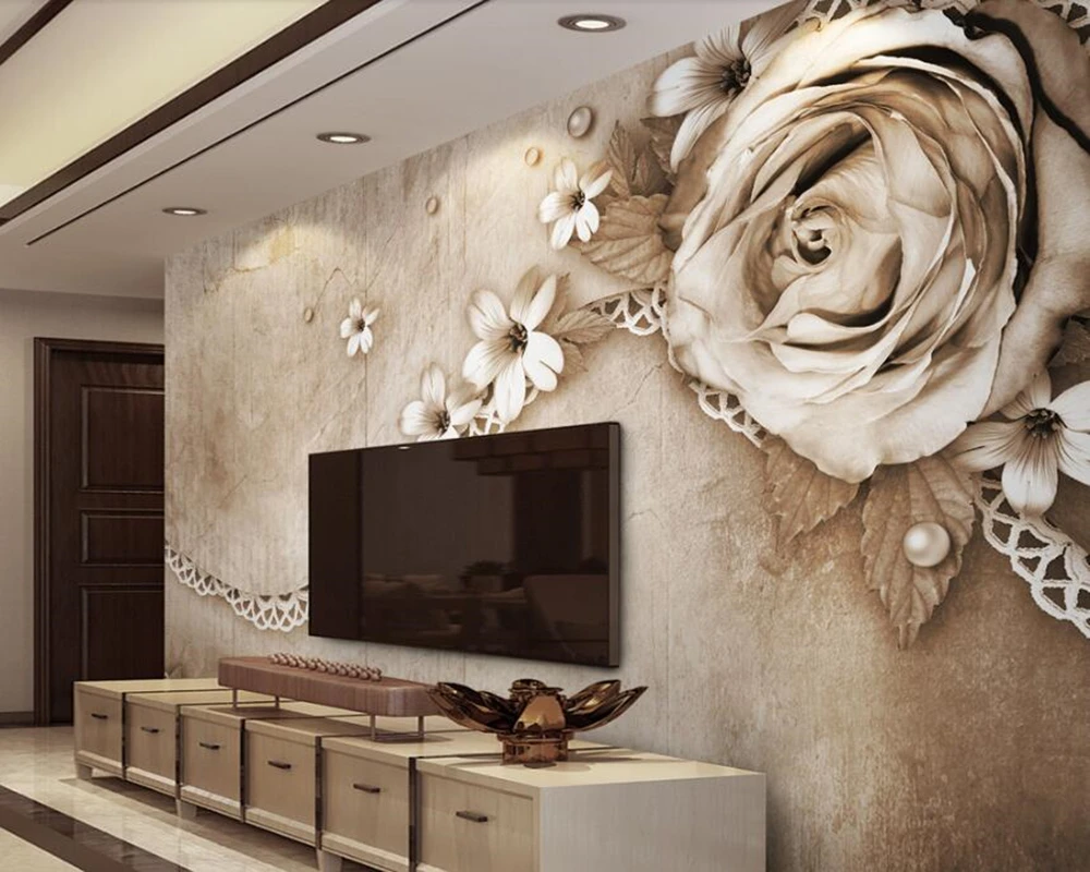 cheap 3d retro rose lace wallpaper mural papel de parede,living room sofa TV wall bedroom kitchen wall papers hoem decor restaurant