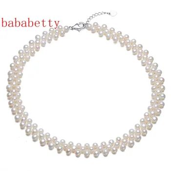 

New fashion simple wild natural hand-woven 6-7MM freshwater pearl necklace