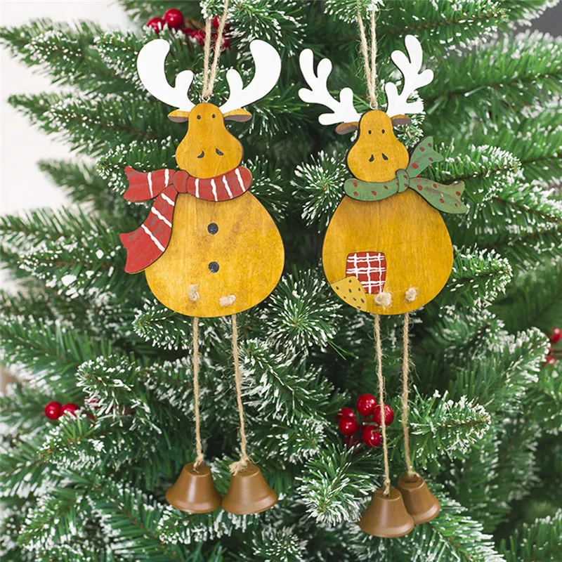 

christmas gift decoration Wooden Tag Snowman Tree Snowman Elk Doll Hanging Ornaments Gift Creative Bell Pendant 2019