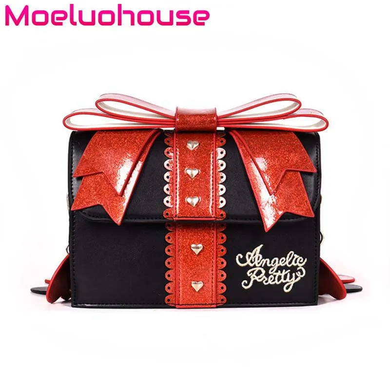 Moeluohouse сердце лук письмо для женщин Девушка Сумка Crossbody клапаном цепи корейский