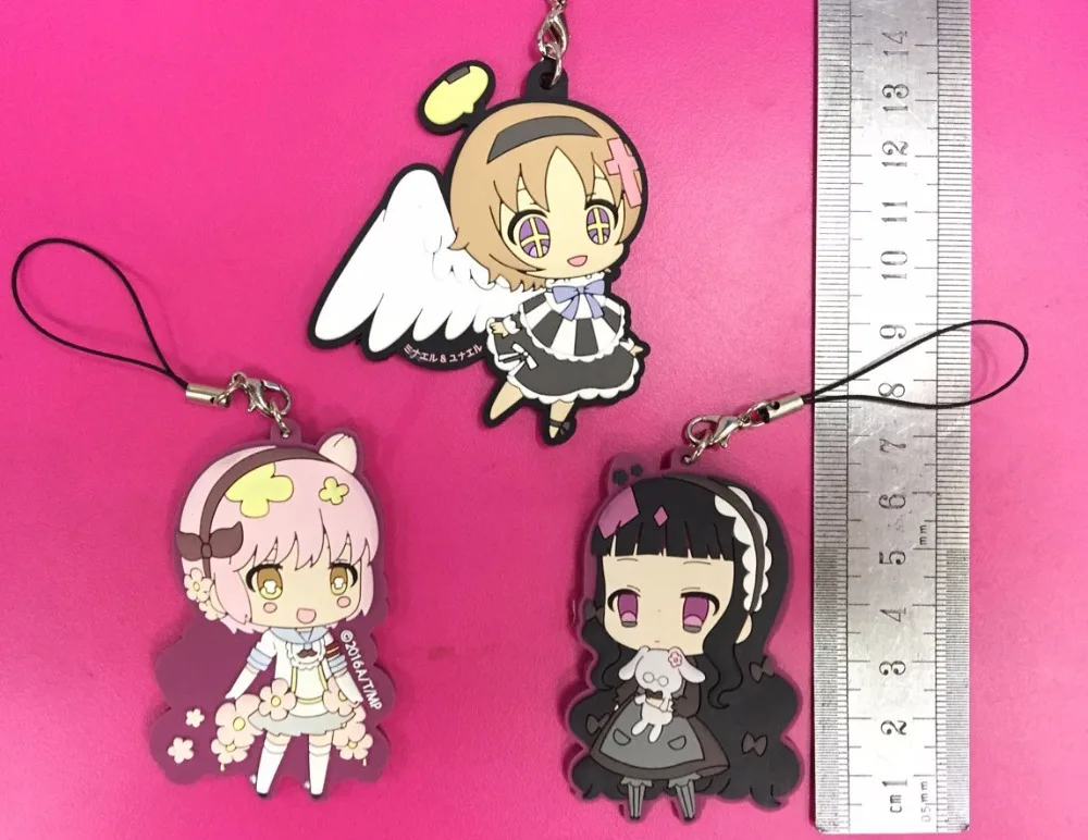 3pcs/lot Magical Girl Raising Project Original Japanese Anime Figure Rubber Mobile Phone Charms