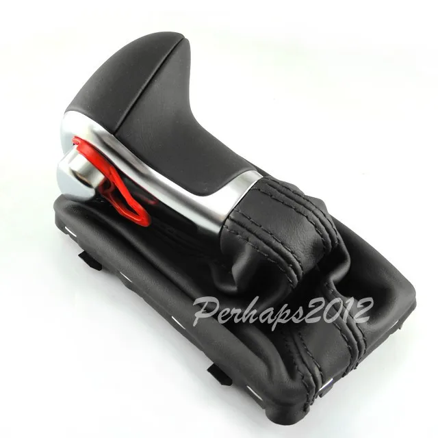 Black color Chrome Leather Shift Knob case for AUDI A4 A6 A7 Q7 Q5 2009 2010 2011 2012 2014 & for VW