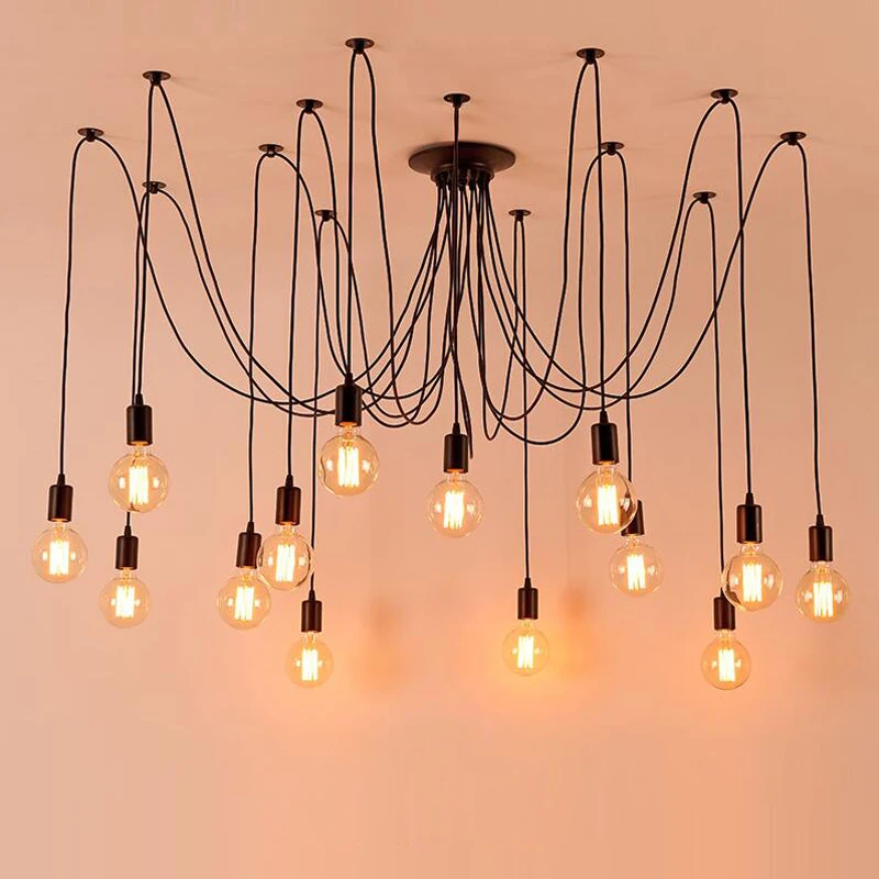  DIY Vintage Black Cord Multiple Light Sources Simple Pendant Lamp Dining Room Coffee 1-2m Wire Spid - 32940750106