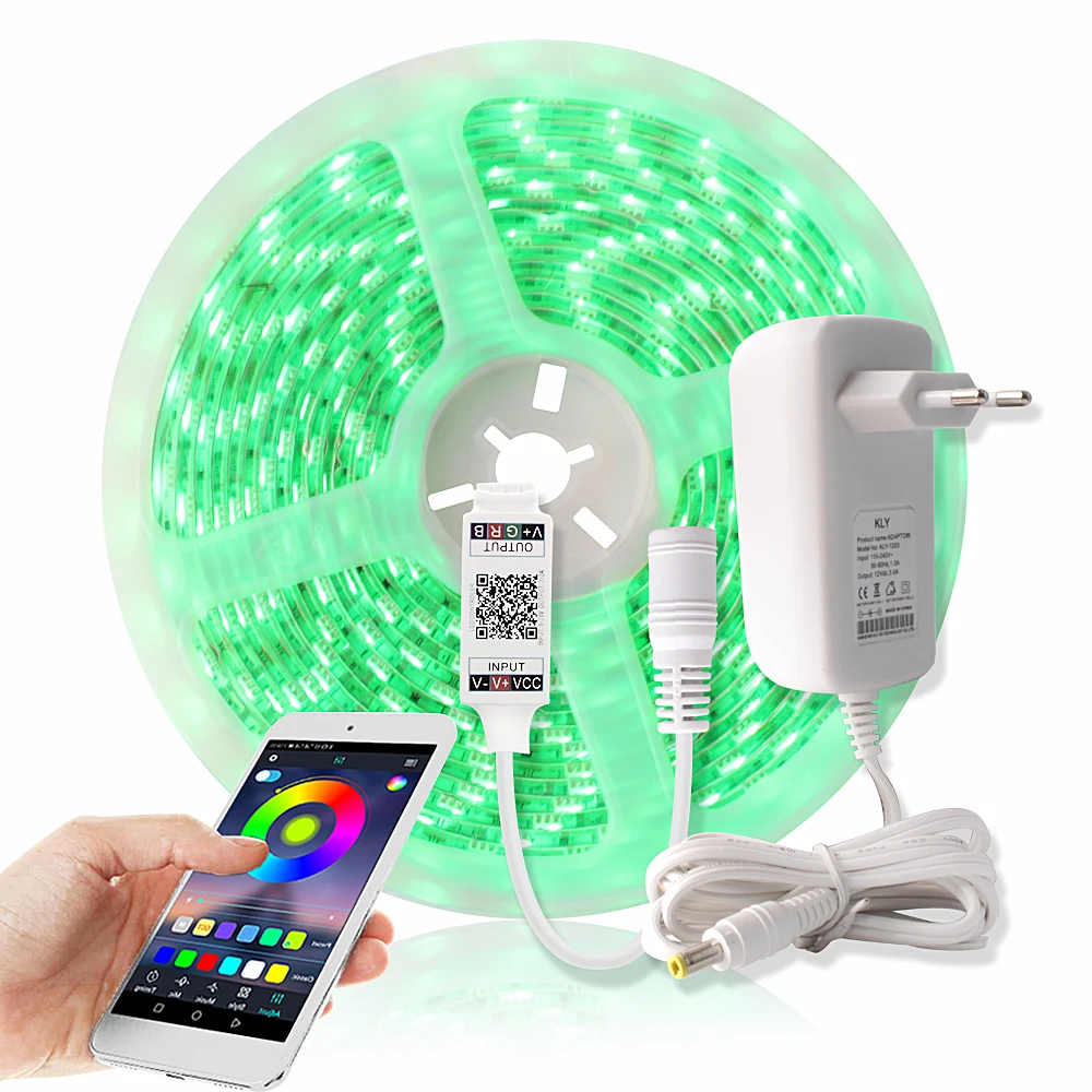 

Bluetooth Controller RGB LED Strip light 12V 5050 5M 60LEDs/m RGB Tape Waterproof Tira Led Flexible Neon Backlight Power Adapter