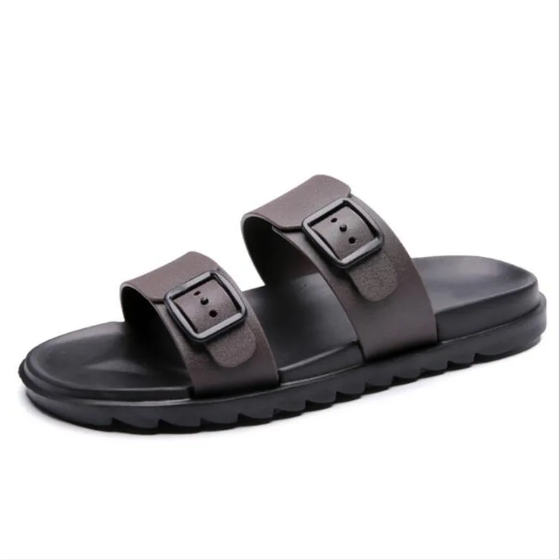 

2019 new Summer men's sandals and slippers casual wild beach shoes one word drag non-slip soft bottom men's slippers