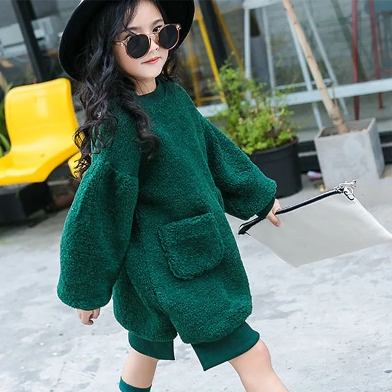 

Fleece Kids Girls Warm Hoodie Dress With Pockets Toddlers Thick Outerwear Clothes Autumn Winter Hoodies Sweatshirts For Girls