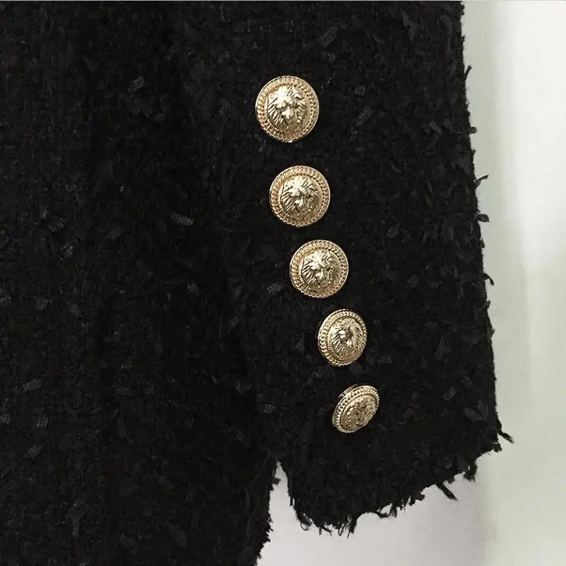 HIgh quality women blazer tweed jacket coat autumn fashion metal button double breasted lapel long sleeve elegant overcoat L1361