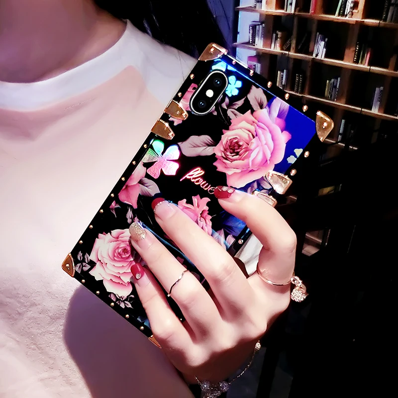Luxury-Brand-European-Blu-ray-Flowers-Drop-Square-silicone-phone-case-for-iphone-7-8-6 (2)
