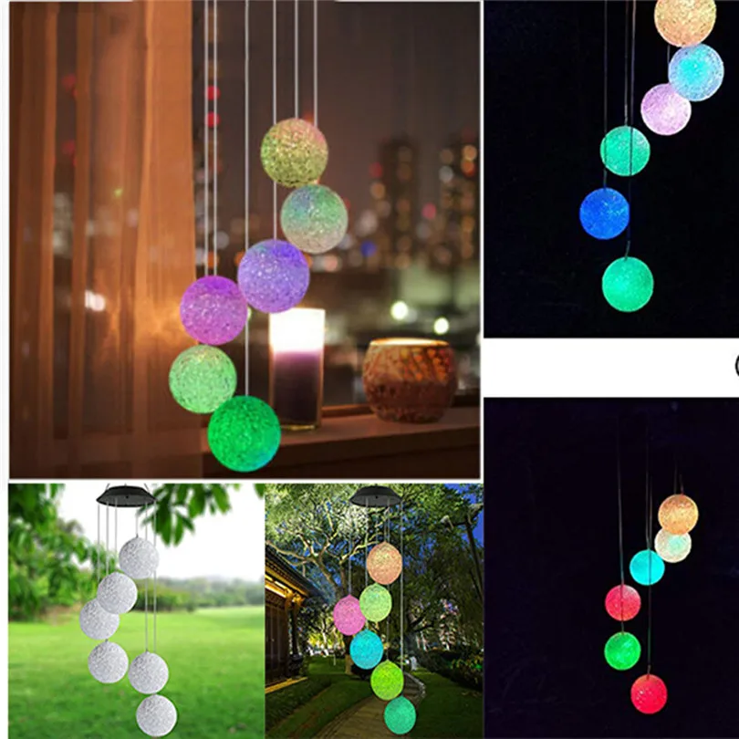 Solar Powered Wind Chime Light LED Garden Hanging Spinner Lamp Color-changing wind chime particle ball luminaria lamp#4JY17