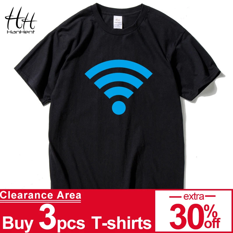 

HanHent Wifi Symbols Novelty Design Personality Men T shirts Customized Cotton Male Top Tees 2016 Summer Short Sleeves T-shirt