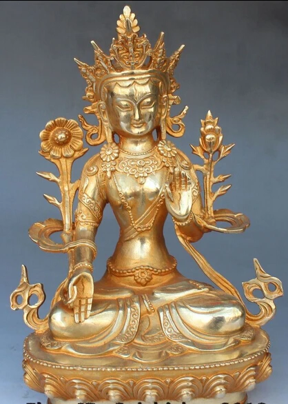 

12" Tibet Buddhism Bronze Gilt White Tara spirit of Compassion Goddess Statue R0707