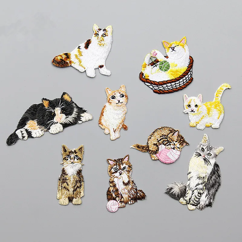 

Cartoon Embroidered Cute Cat Patches for Dress Hat Bag DIY Patch with Glue Adhesive Iron On Patch Repair Stickers