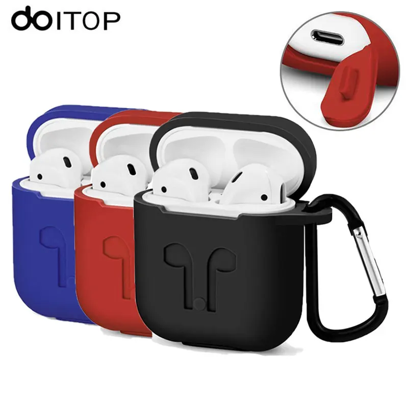 

DOITOP Silicone Case For Apple Airpods Soft Cover Protector with Dust Plug Anti-Lost Strap Sleeve Pouch For Air Pods Earphones