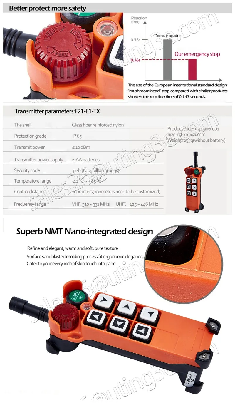 Промышленный беспроводной пульт дистанционного управления с 6 кнопками, одношаговый F21-E1 для подъемного крана, 2 передатчика и 1 приемника