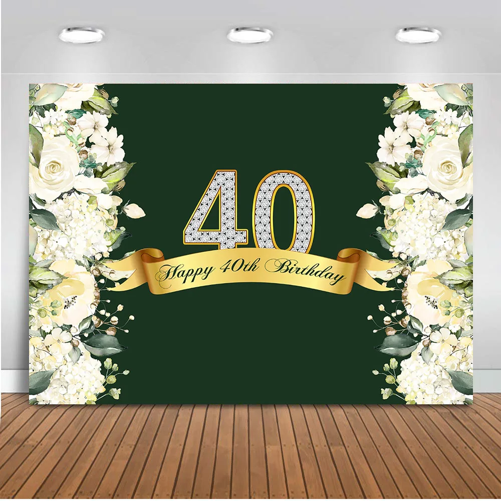 

Neoback Happy Birthday Backdrop for Photography 40th Theme Party Background for Photo Studio Wedding Flower Wall 7x5ft Cloth 416